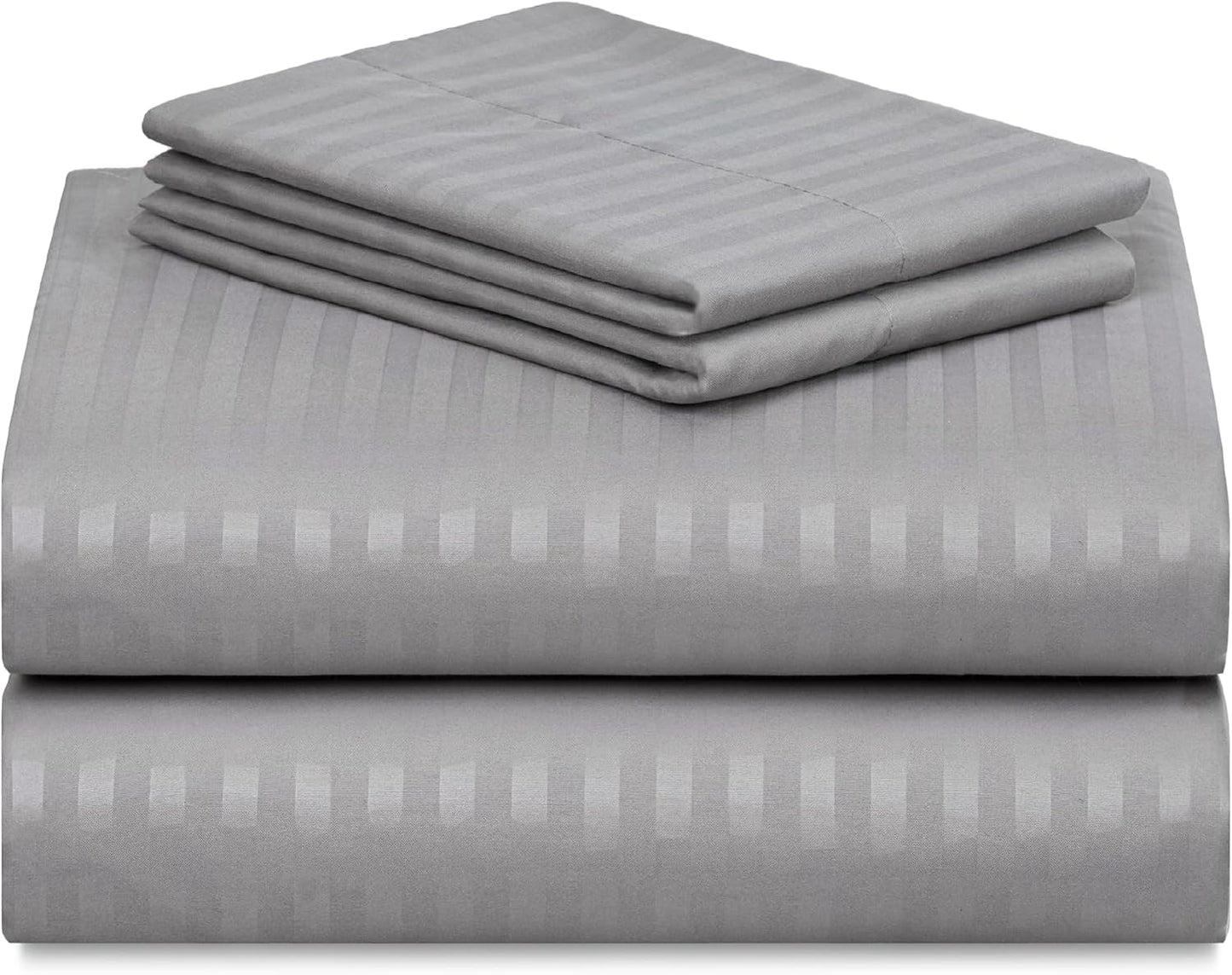 Indulge in Luxury with Our 4-Piece Cooling California King Sheet Set - Silky Soft Striped Microfiber in Light Grey