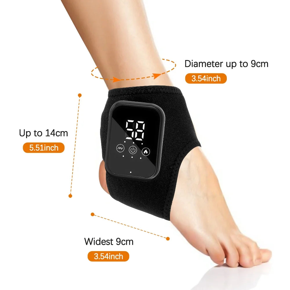Cordless Ankle Massager, Foot Massager with Heat, Rechargeable Heated Foot Brace Wrap with 3 Heat & 3 Vibration Levels, 15Min Auto Shut Off, Adjustable Strap for Ankle Relaxation, 2Pcs