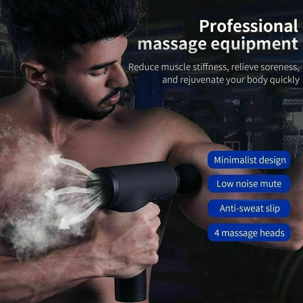 Percussion massage gun with 4 interchangeable heads for muscle recovery