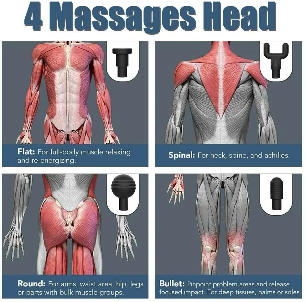 Percussion massage gun with 4 interchangeable heads for muscle recovery