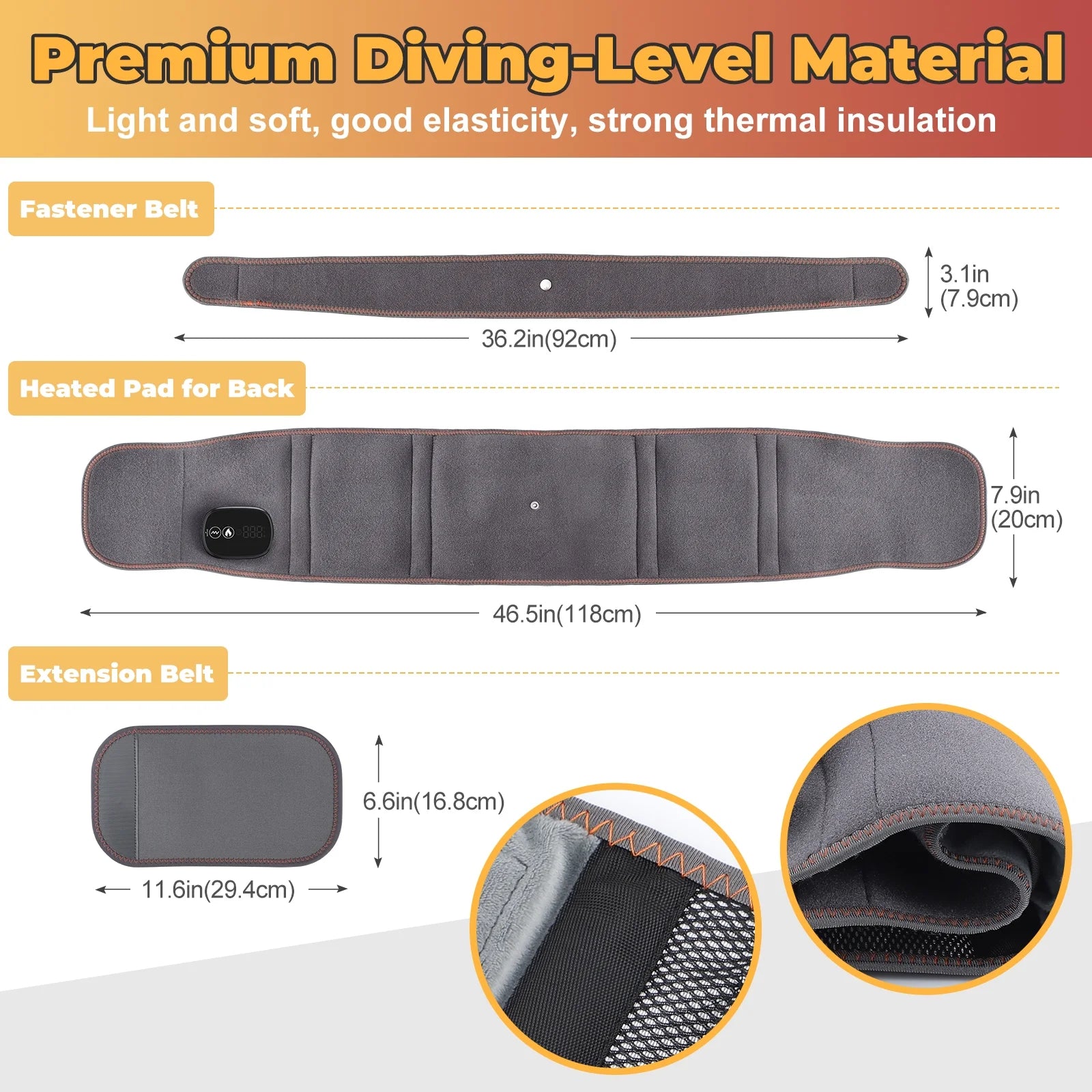 Ultimate Cordless Heating Pad & Massager for Back Relief - Portable Red Light Waist Belt with Rechargeable Battery in Gray