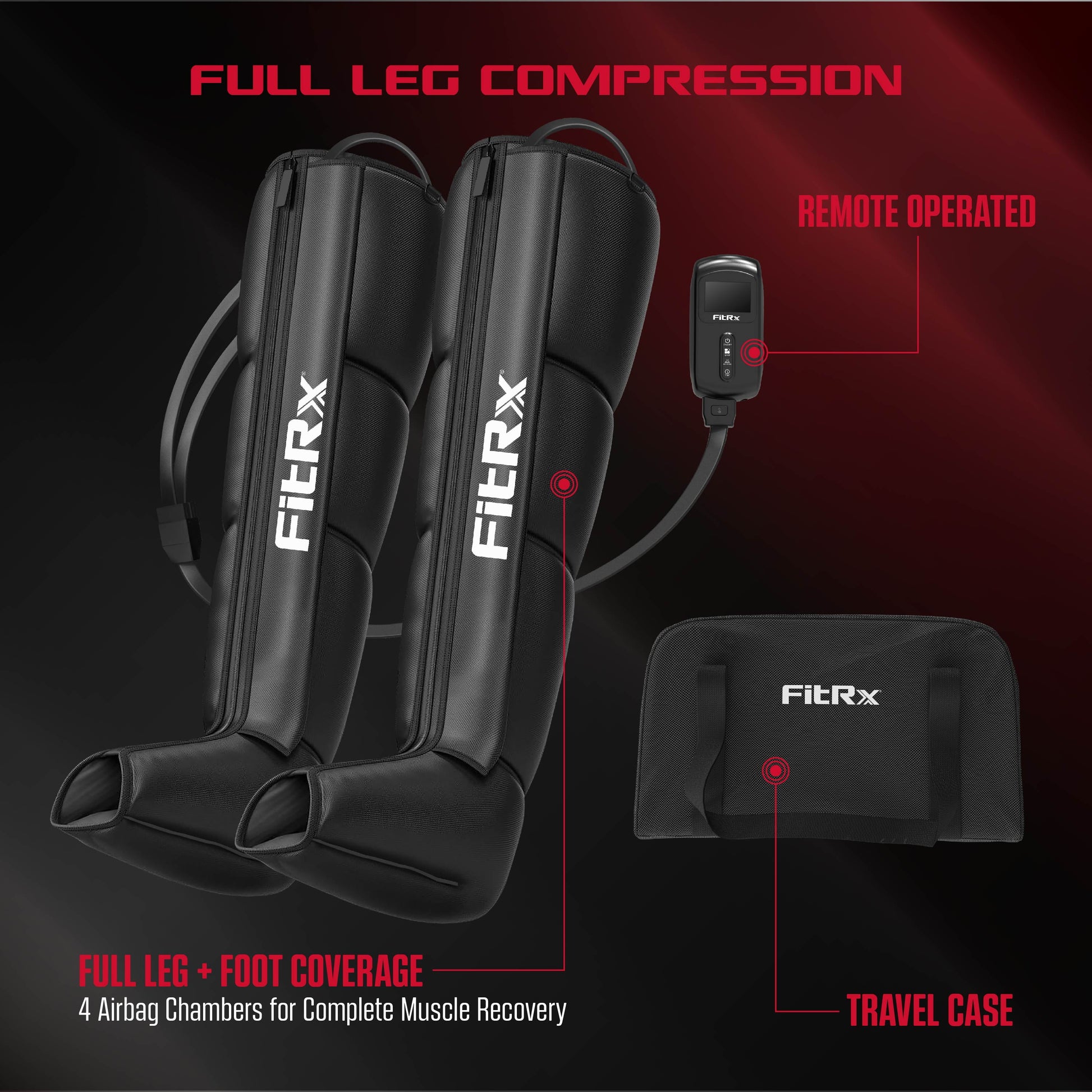 Recover Max Pro Full Leg Compression Massager, Air Compression Leg Massager with 3 Modes, Recovery Boots for Circulation, Muscle Relief & Travel Case