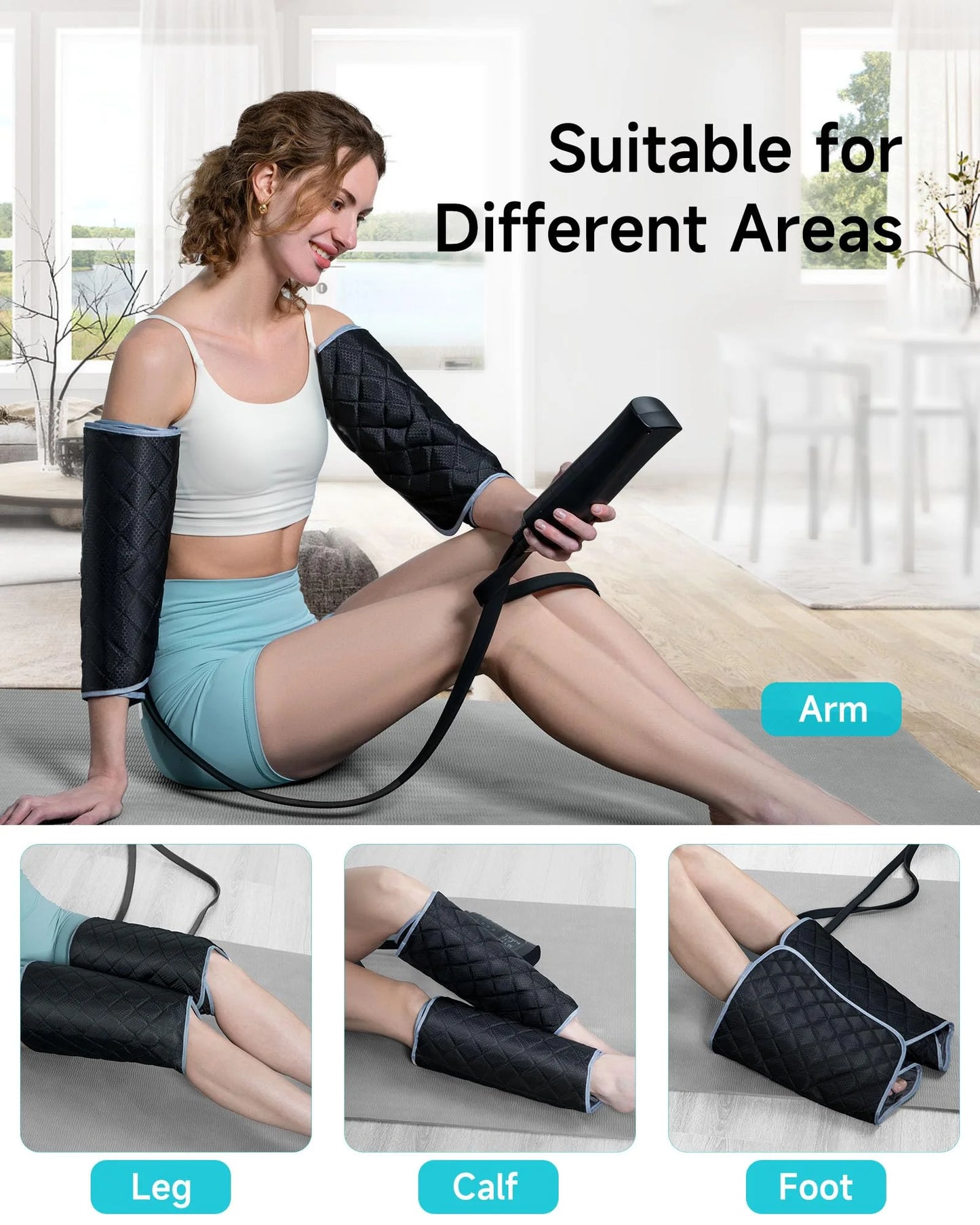 Leg Massager for Circulation, Leg Arm Calf Air Compression Massager with 6 Modes, 2 Heating Levels, 3 Intensities and Auto-Off