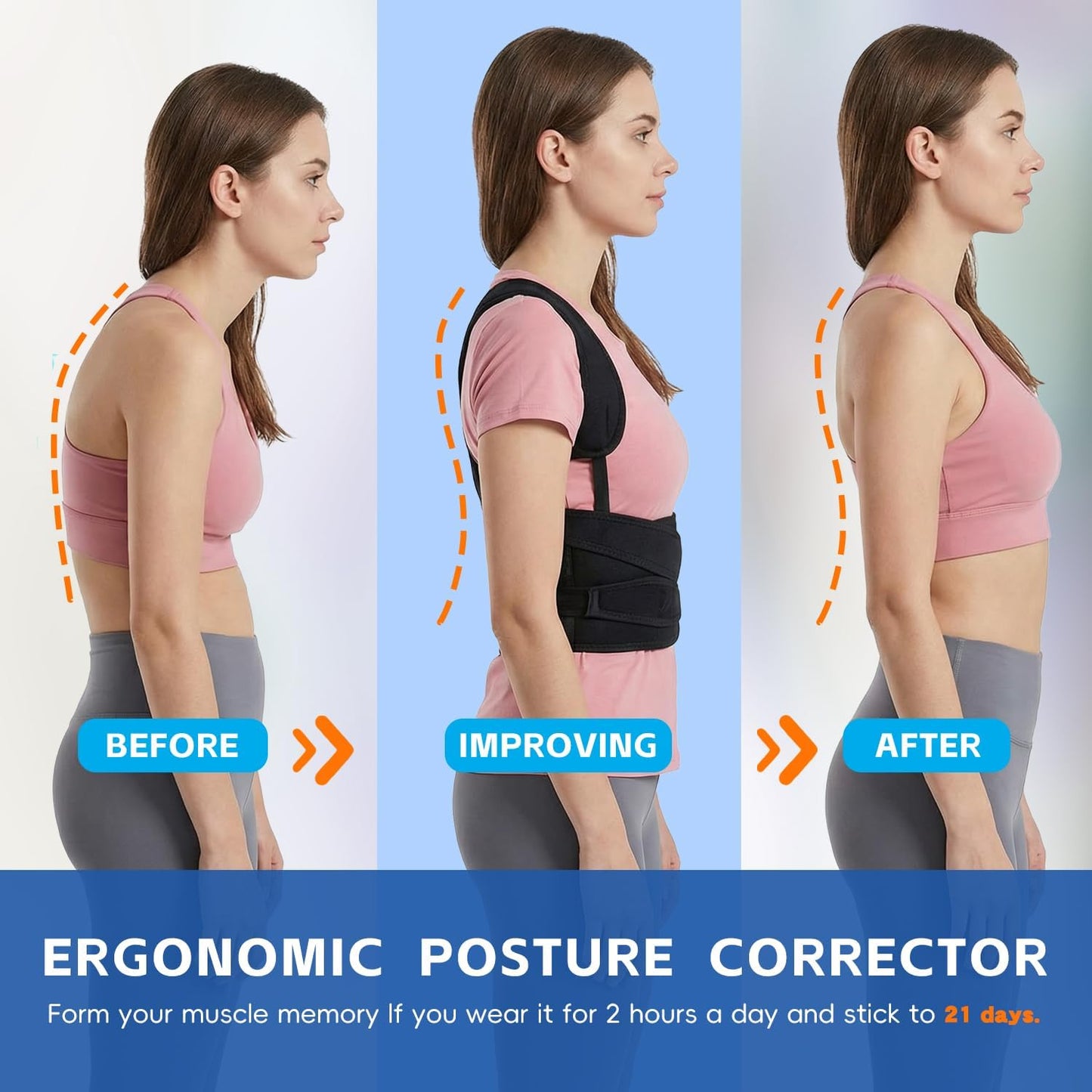 Back Brace Posture Corrector for Men & Women, Upgraded Full Back Support with Adjustable Shoulder Straightener and Waist Support Straps, Breathable Back Brace for Office Work, Long Sitting & Daily Wear, Comfortable Posture Support for Upper & Lower Back Medium