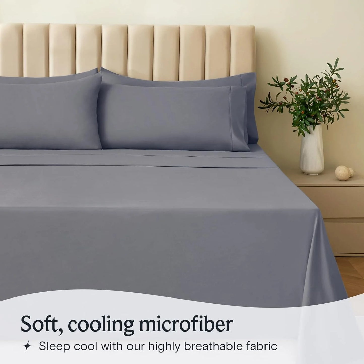 King Size Sheet Set Deep Pockets Wrinkle Free Cooling Bed Sheets Machine Washable Hotel Bedding Silky Soft - Light Grey King