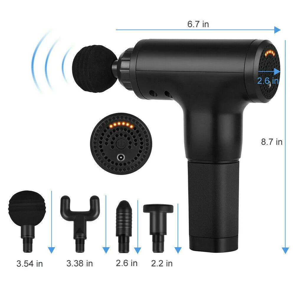 Percussion massage gun with 4 interchangeable heads for muscle recovery