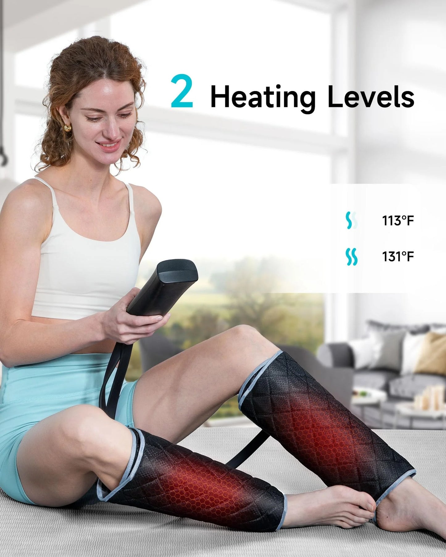 Leg Massager for Circulation, Leg Arm Calf Air Compression Massager with 6 Modes, 2 Heating Levels, 3 Intensities and Auto-Off