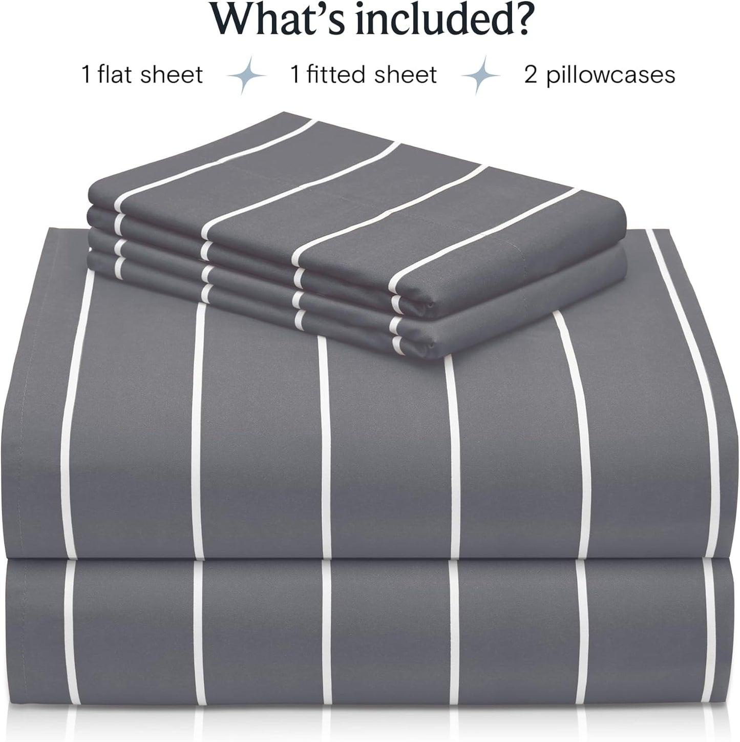 Indulge in Luxury with Our 4-Piece Cooling California King Sheet Set - Silky Soft Striped Microfiber in Light Grey