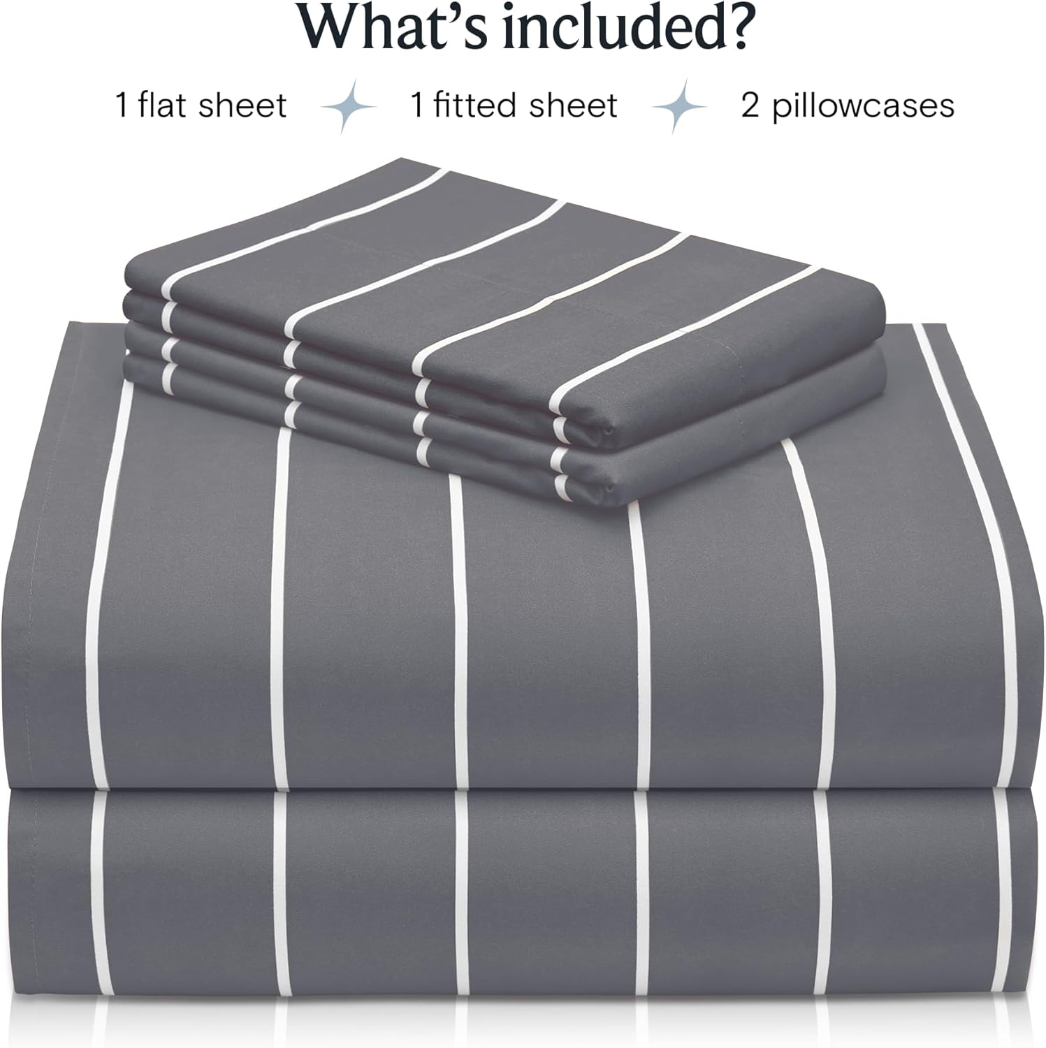 Indulge in Luxury with Our 4-Piece Cooling California King Sheet Set - Silky Soft Striped Microfiber in Light Grey