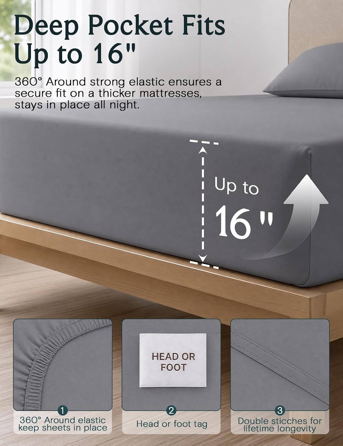 LuxClub 4-Piece Light Grey Queen Sheet Set - Silky Soft, Deep Pocket, Wrinkle-Free Cooling Bedding for Ultimate Comfort