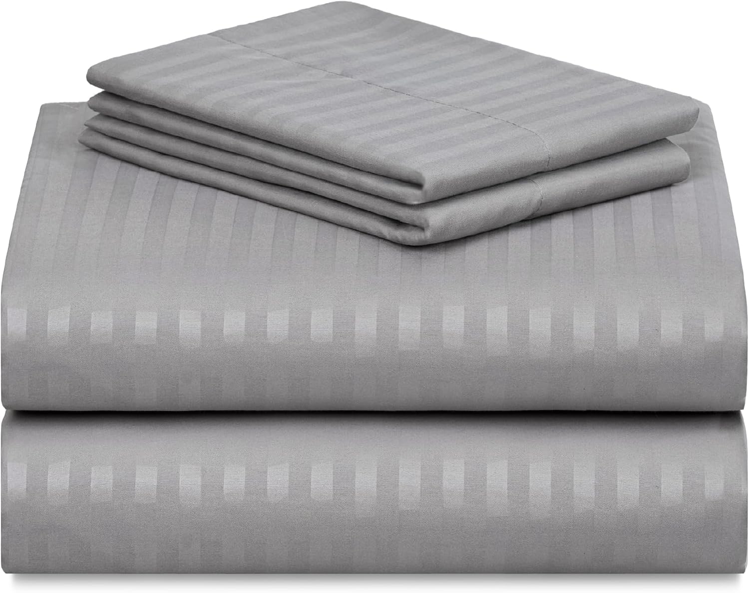 Indulge in Luxury with Our 4-Piece Cooling California King Sheet Set - Silky Soft Striped Microfiber in Light Grey