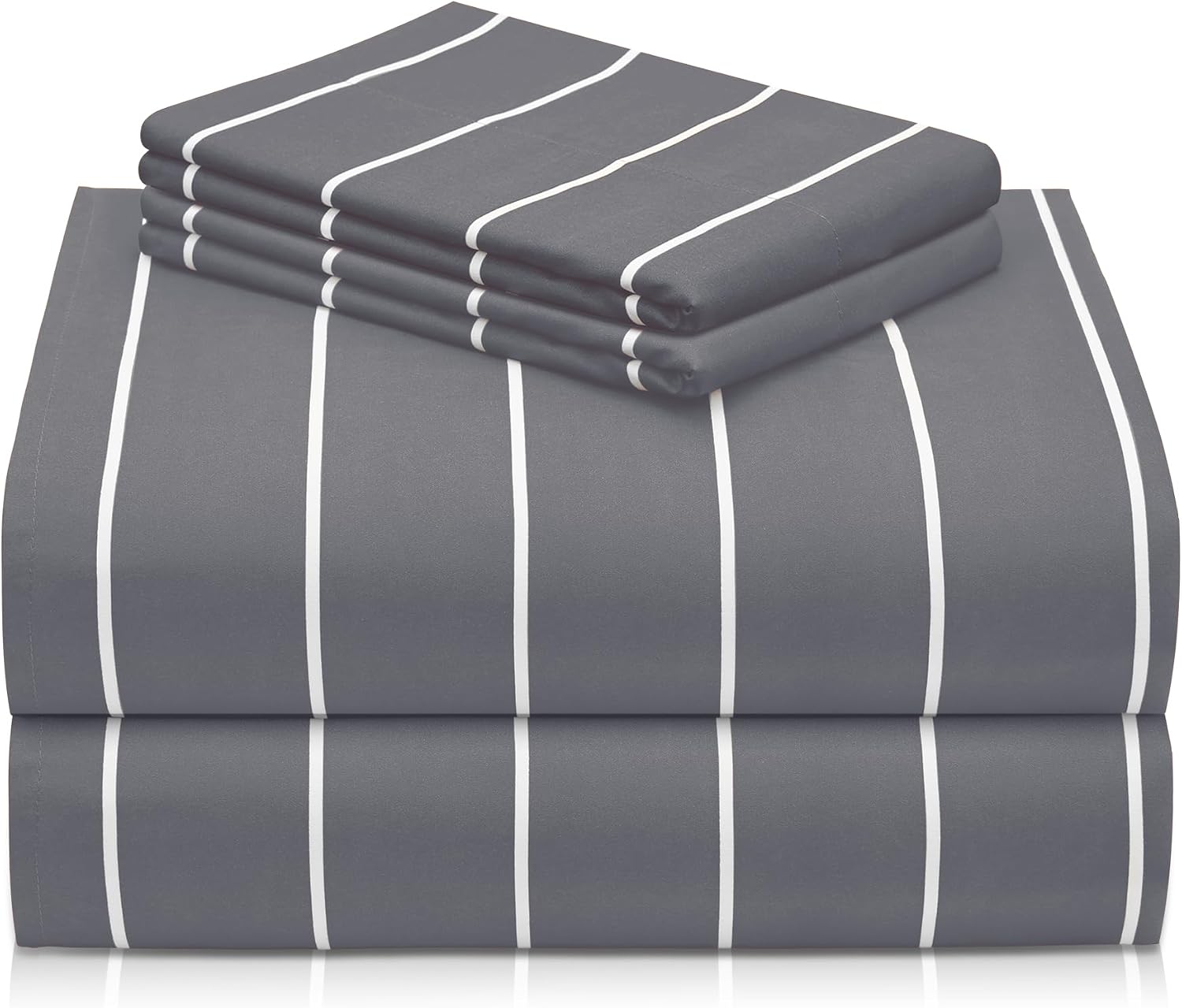 Indulge in Luxury with Our 4-Piece Cooling California King Sheet Set - Silky Soft Striped Microfiber in Light Grey
