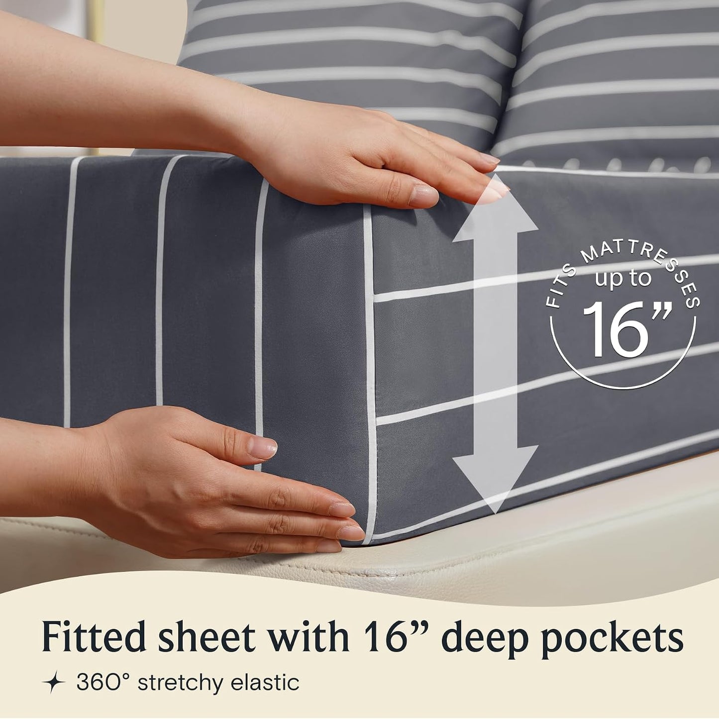 Indulge in Luxury with Our 4-Piece Cooling California King Sheet Set - Silky Soft Striped Microfiber in Light Grey