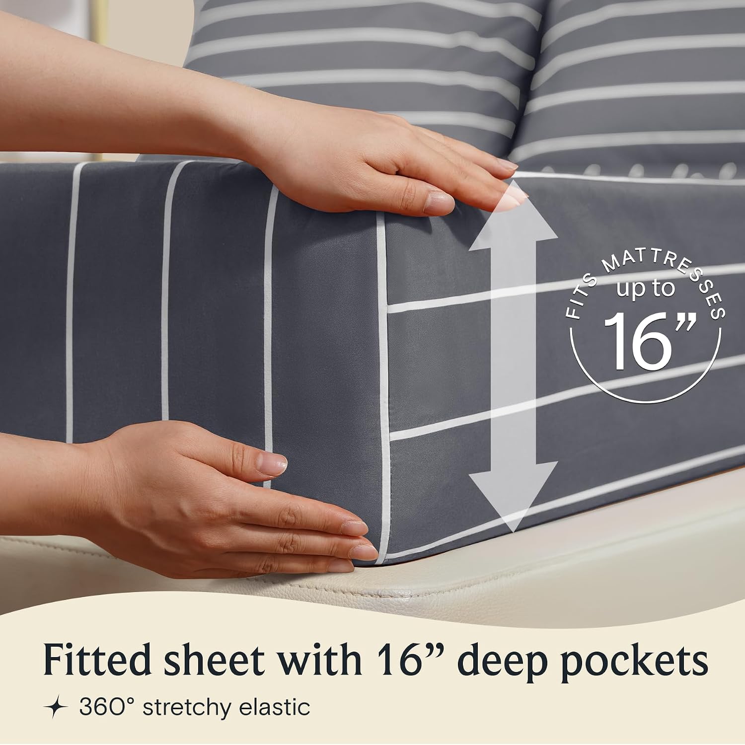 Indulge in Luxury with Our 4-Piece Cooling California King Sheet Set - Silky Soft Striped Microfiber in Light Grey