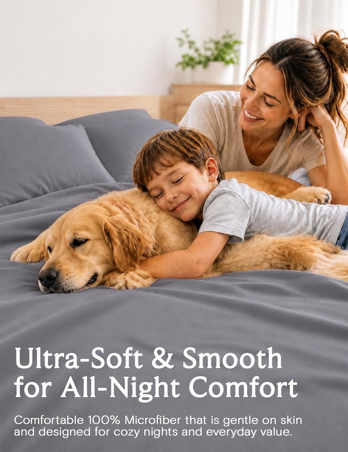 LuxClub 4-Piece Light Grey Queen Sheet Set - Silky Soft, Deep Pocket, Wrinkle-Free Cooling Bedding for Ultimate Comfort