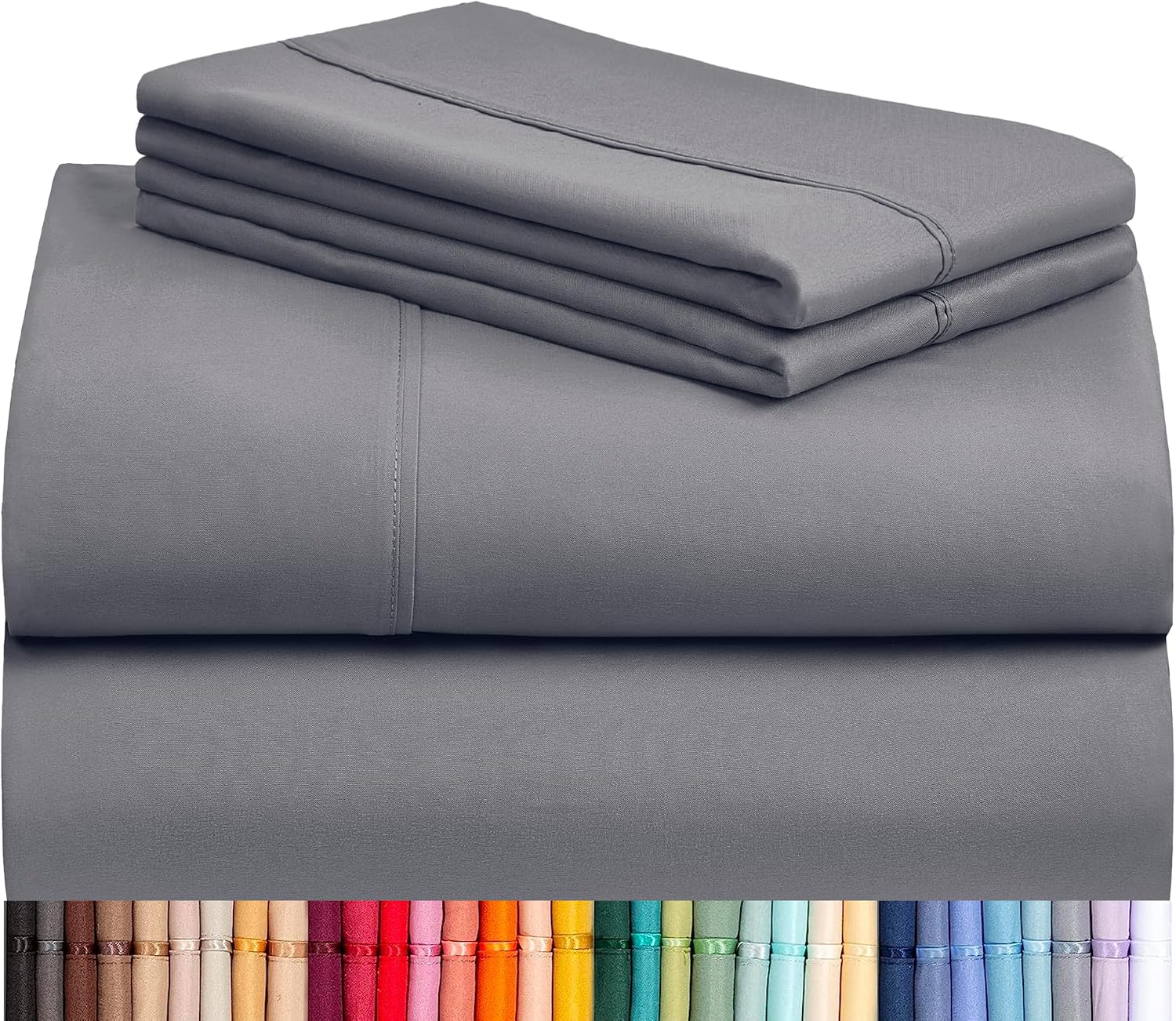 LuxClub 4-Piece Light Grey Queen Sheet Set - Silky Soft, Deep Pocket, Wrinkle-Free Cooling Bedding for Ultimate Comfort