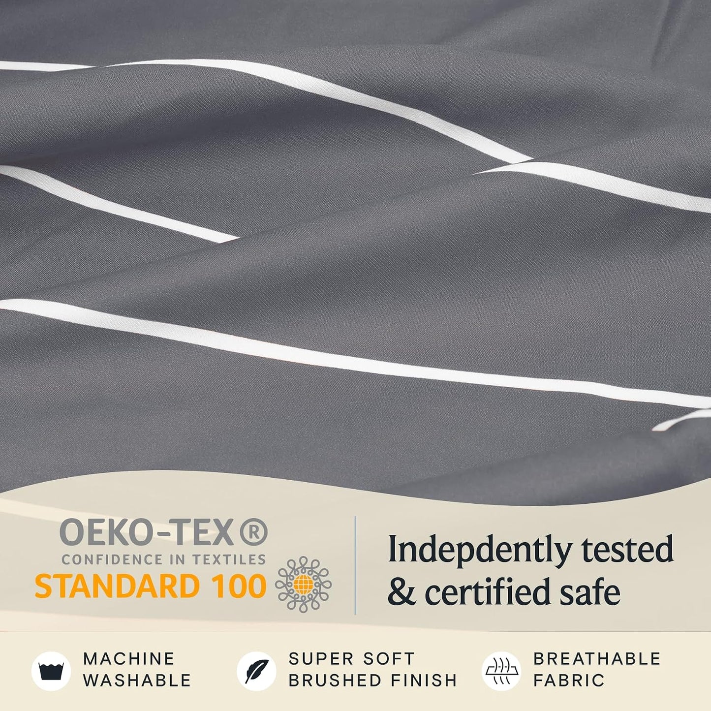 Indulge in Luxury with Our 4-Piece Cooling California King Sheet Set - Silky Soft Striped Microfiber in Light Grey