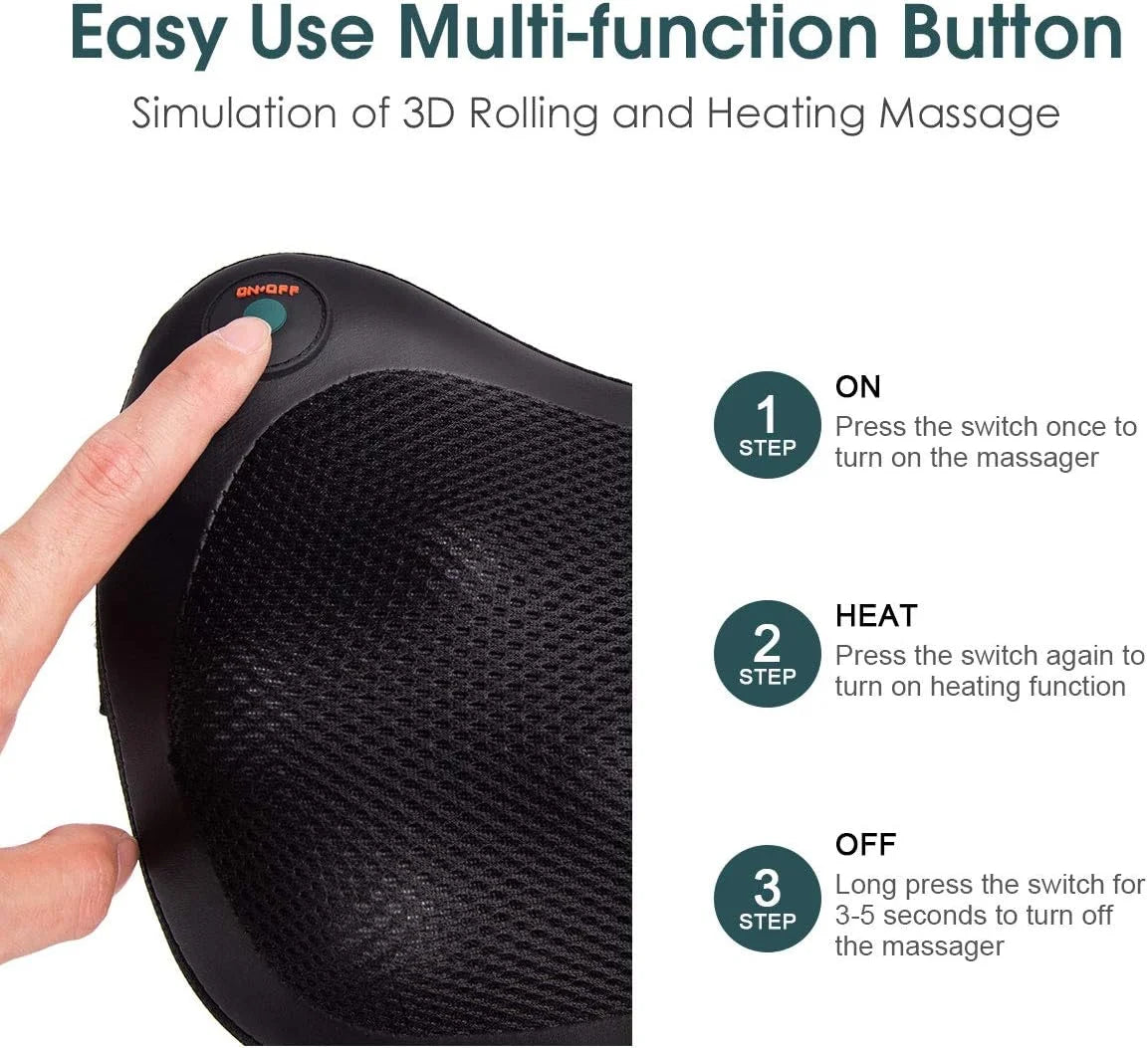 Shiatsu back and neck massage pillow with heat for shoulder, back, leg, and foot comfort