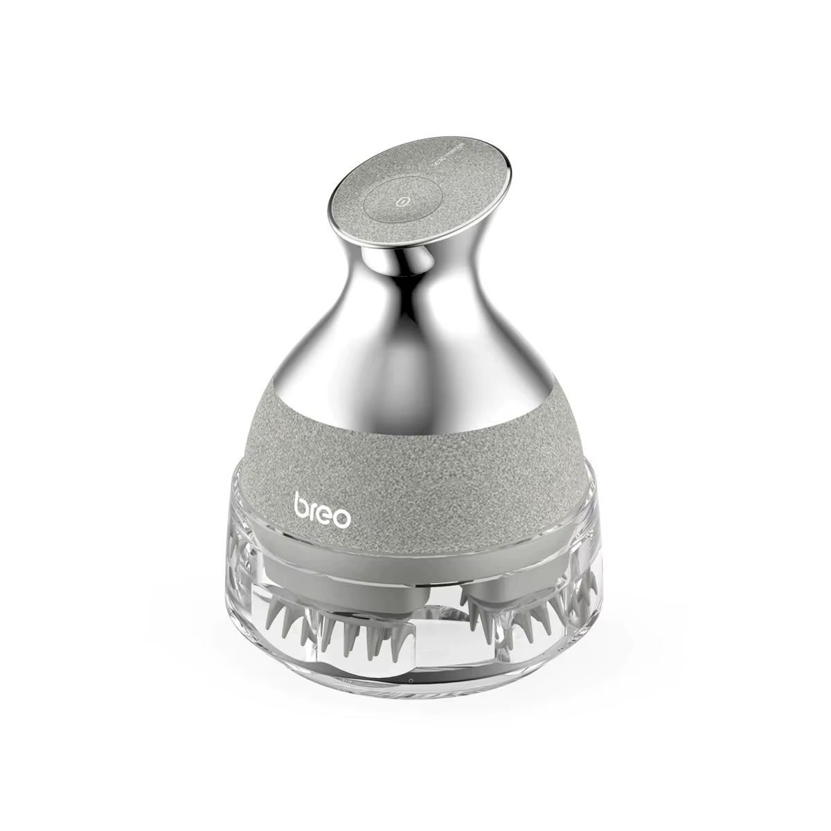 Silver handheld scalp massager with flexible silicone bristles for hair growth and relaxation - Odelia N Olivia