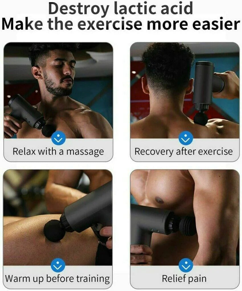 Percussion massage gun with 4 interchangeable heads for muscle recovery