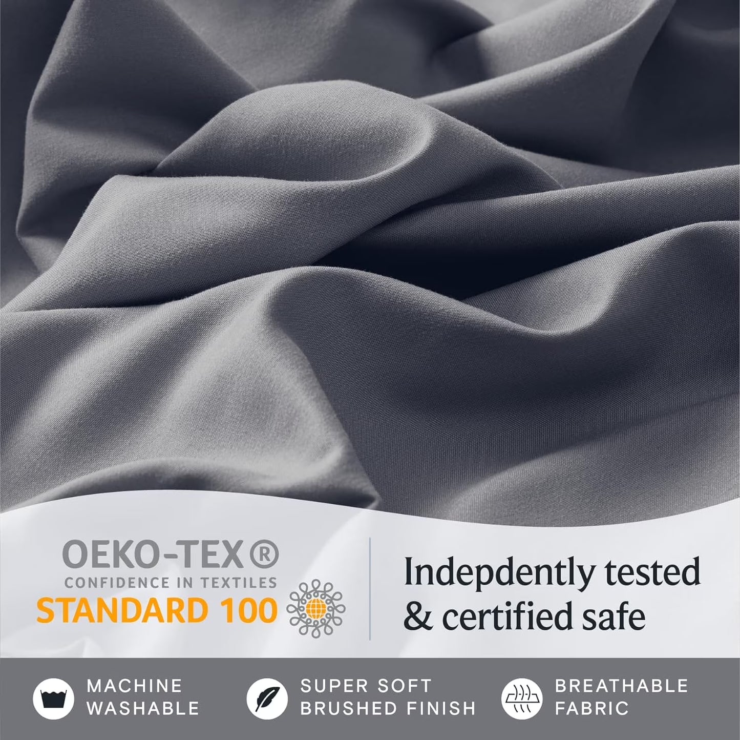 King Size Sheet Set Deep Pockets Wrinkle Free Cooling Bed Sheets Machine Washable Hotel Bedding Silky Soft - Light Grey King