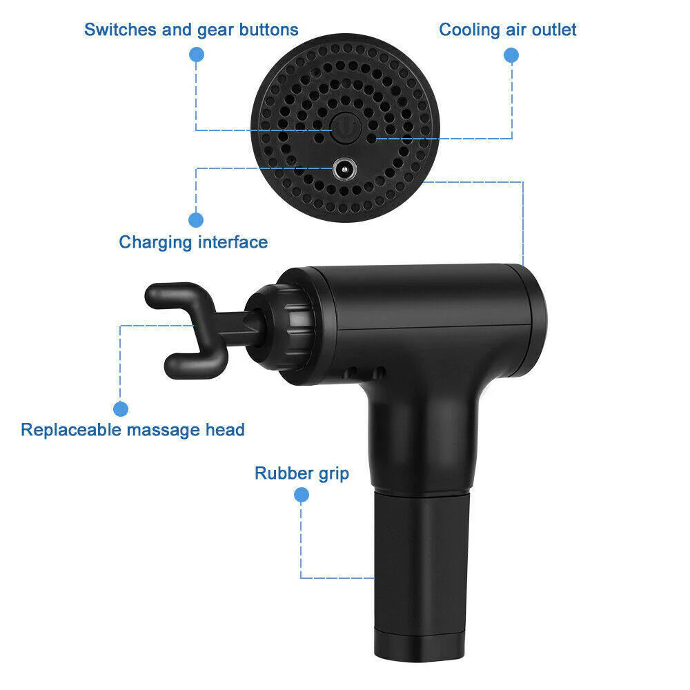 Percussion massage gun with 4 interchangeable heads for muscle recovery