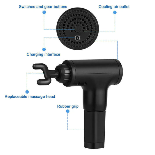 Percussion massage gun with 4 interchangeable heads for muscle recovery