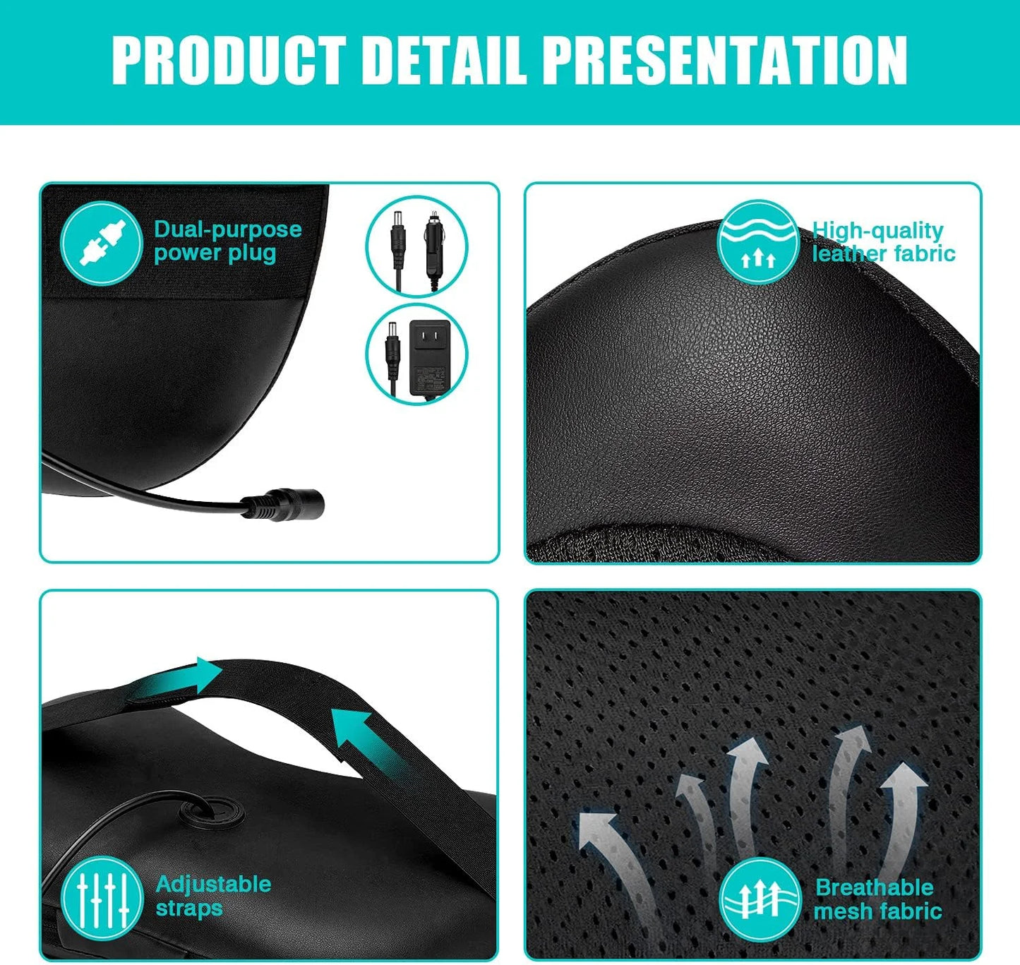 Shiatsu back and neck massage pillow with heat for shoulder, back, leg, and foot comfort