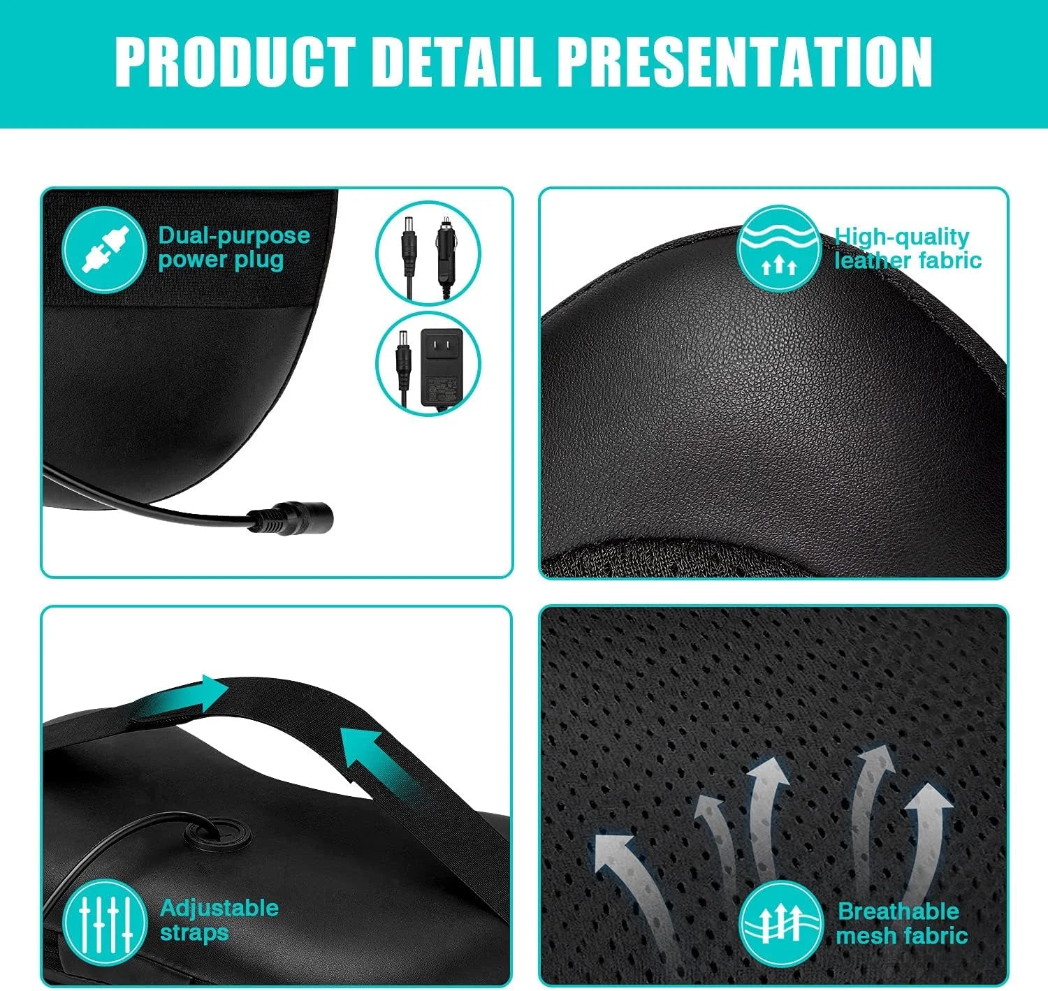 Shiatsu back and neck massage pillow with heat for shoulder, back, leg, and foot comfort