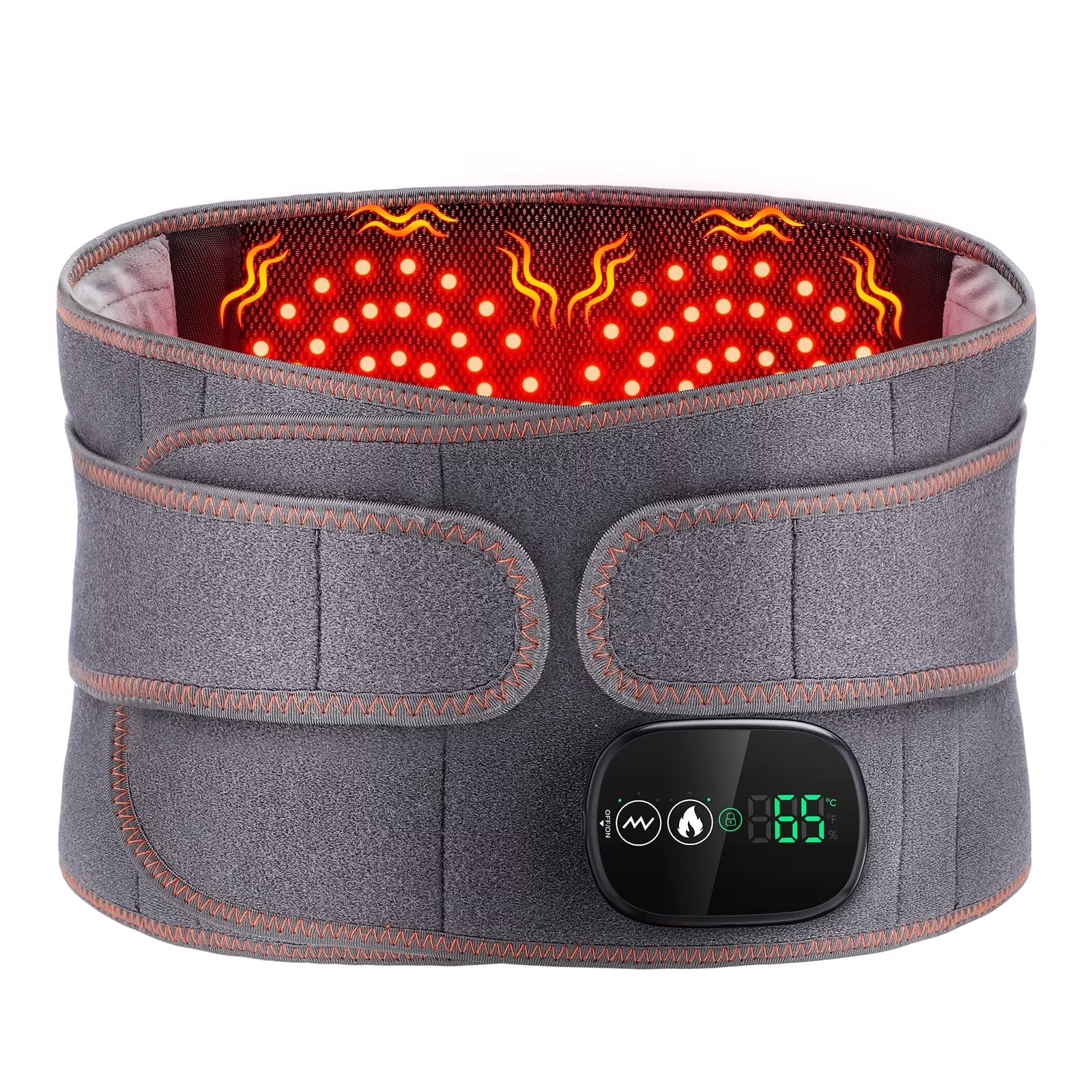 Ultimate Cordless Heating Pad & Massager for Back Relief - Portable Red Light Waist Belt with Rechargeable Battery in Gray
