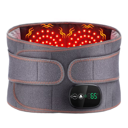 Ultimate Cordless Heating Pad & Massager for Back Relief - Portable Red Light Waist Belt with Rechargeable Battery in Gray