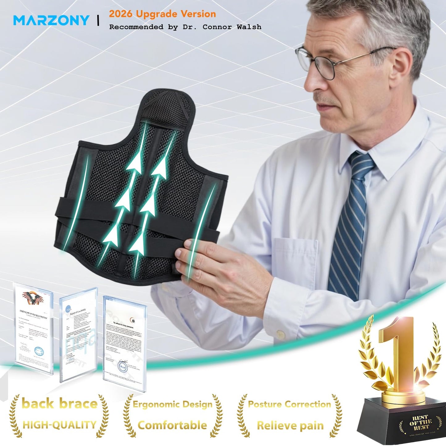 Back Brace Posture Corrector for Men & Women, Upgraded Full Back Support with Adjustable Shoulder Straightener and Waist Support Straps, Breathable Back Brace for Office Work, Long Sitting & Daily Wear, Comfortable Posture Support for Upper & Lower Back Medium