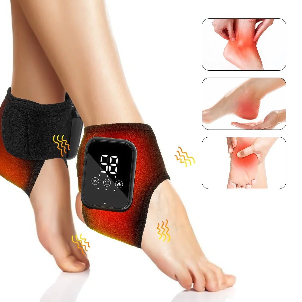 Cordless Ankle Massager, Foot Massager with Heat, Rechargeable Heated Foot Brace Wrap with 3 Heat & 3 Vibration Levels, 15Min Auto Shut Off, Adjustable Strap for Ankle Relaxation, 2Pcs